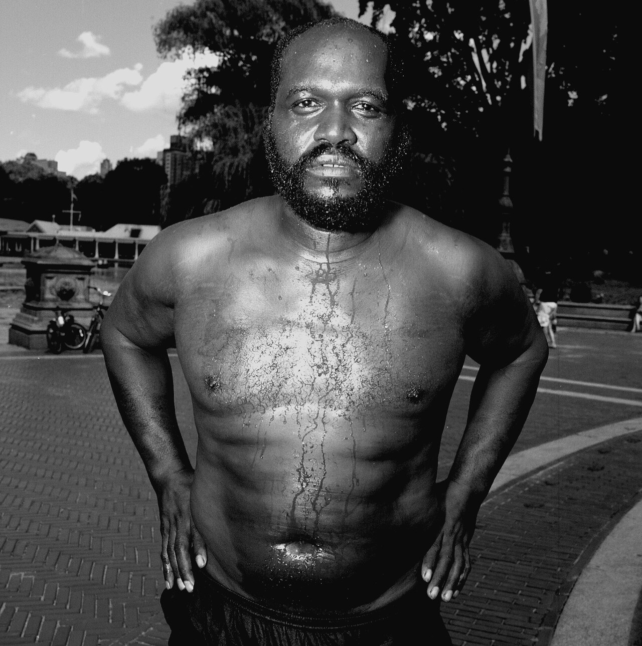 Rbethesda fountain man nyc 2009, by Christopher Flach
