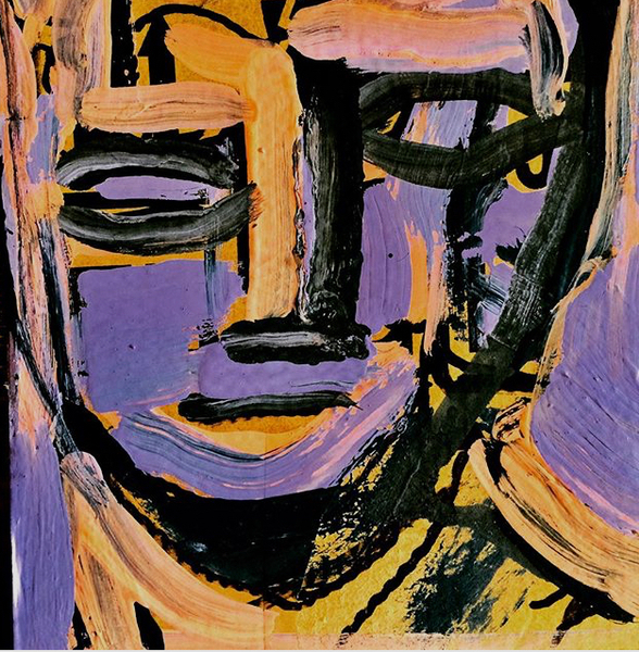 Expressionist portrait painting in purple, ochre and black by Christopher Flach